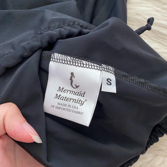 Mermaid Maternity Black Ruffle Cold Shoulder Drawstring Hem Tankini Swimsuit Top - Picture 10 of 11